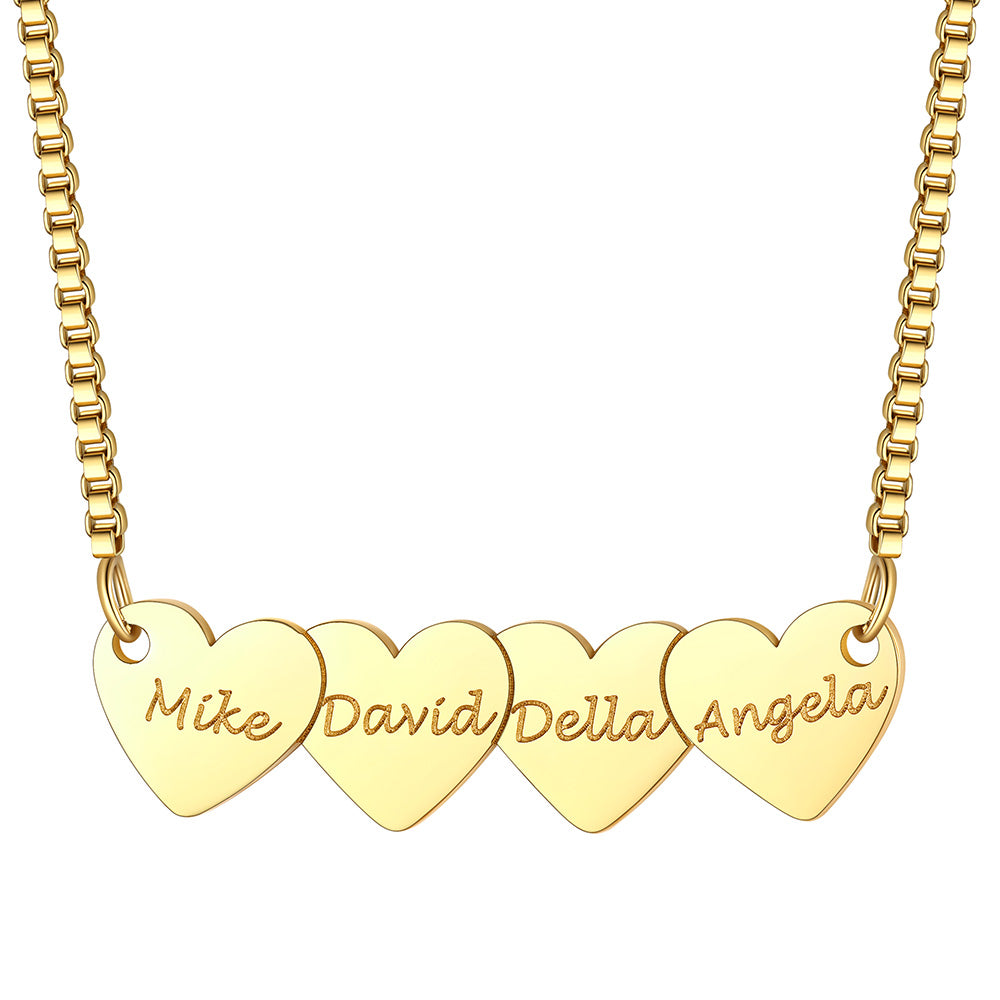 Custom Hearts 4 Names Necklace Gold Plated