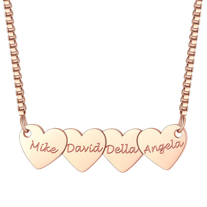 Custom Hearts 4 Names Necklace Rose Gold Plated