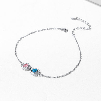 Custom Infinity Birthstone Anklet on a white background