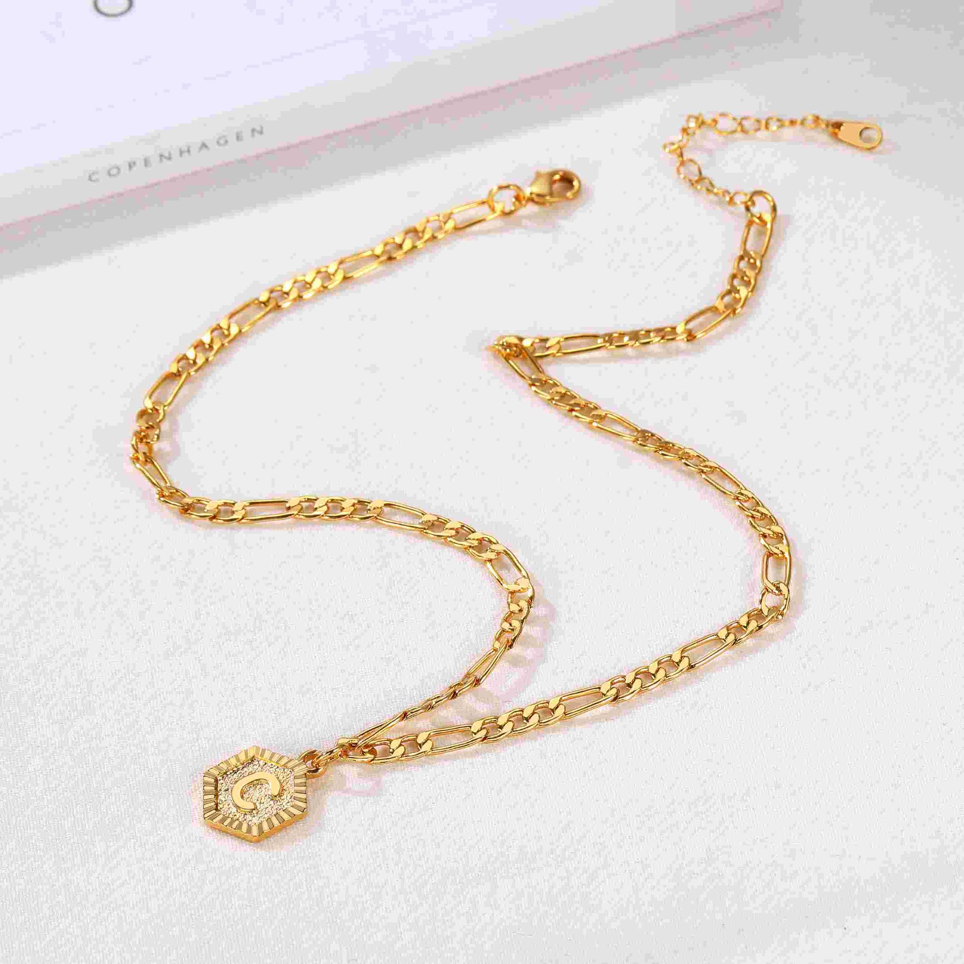 Custom Initial Charm Figaro Chain Necklace