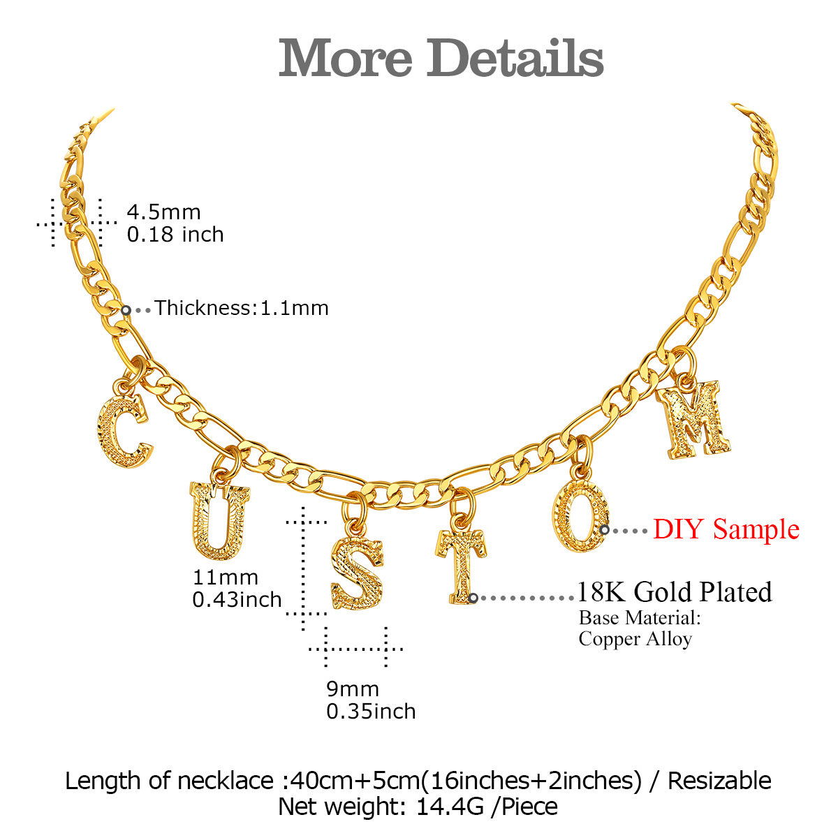 Custom Initial Figaro Chain Choker Necklace Detail