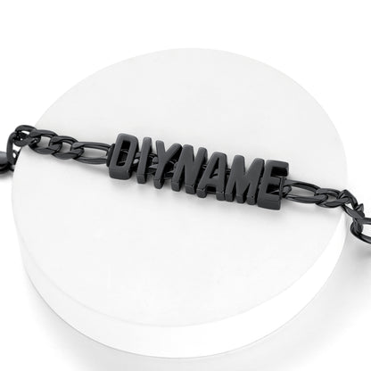 Custom Initial Figaro Link Name Bracelet Black Plated