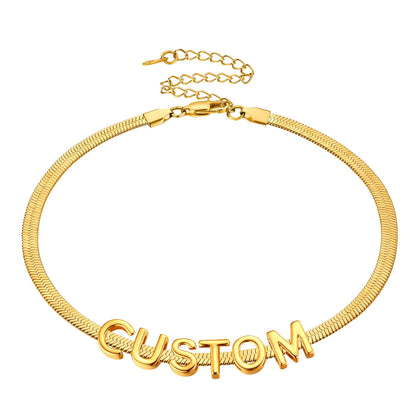Custom Initial Flat Herringbone Choker Necklace Snake Chain Necklace