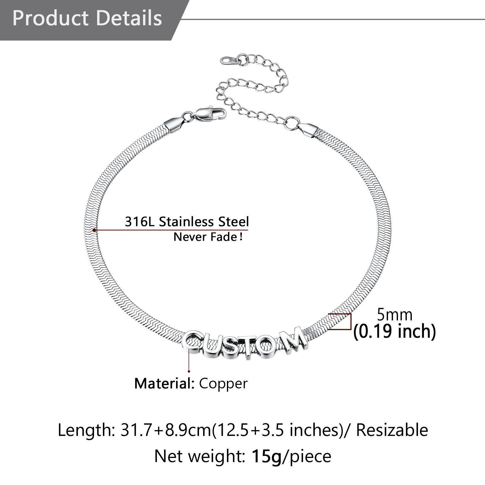 Custom Initial Herringbone Choker Necklace: Dimension, Durable, Solid