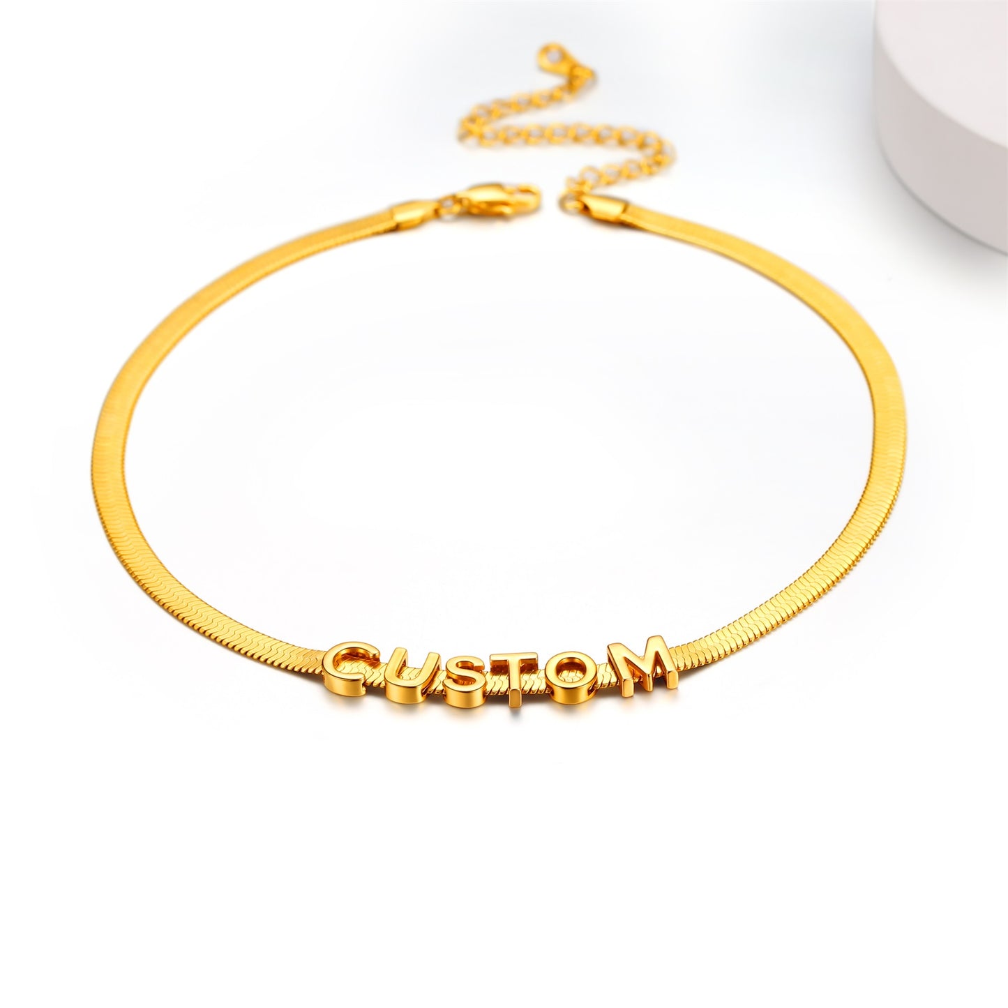 Custom Initial Herringbone Choker Necklace Gold Plated