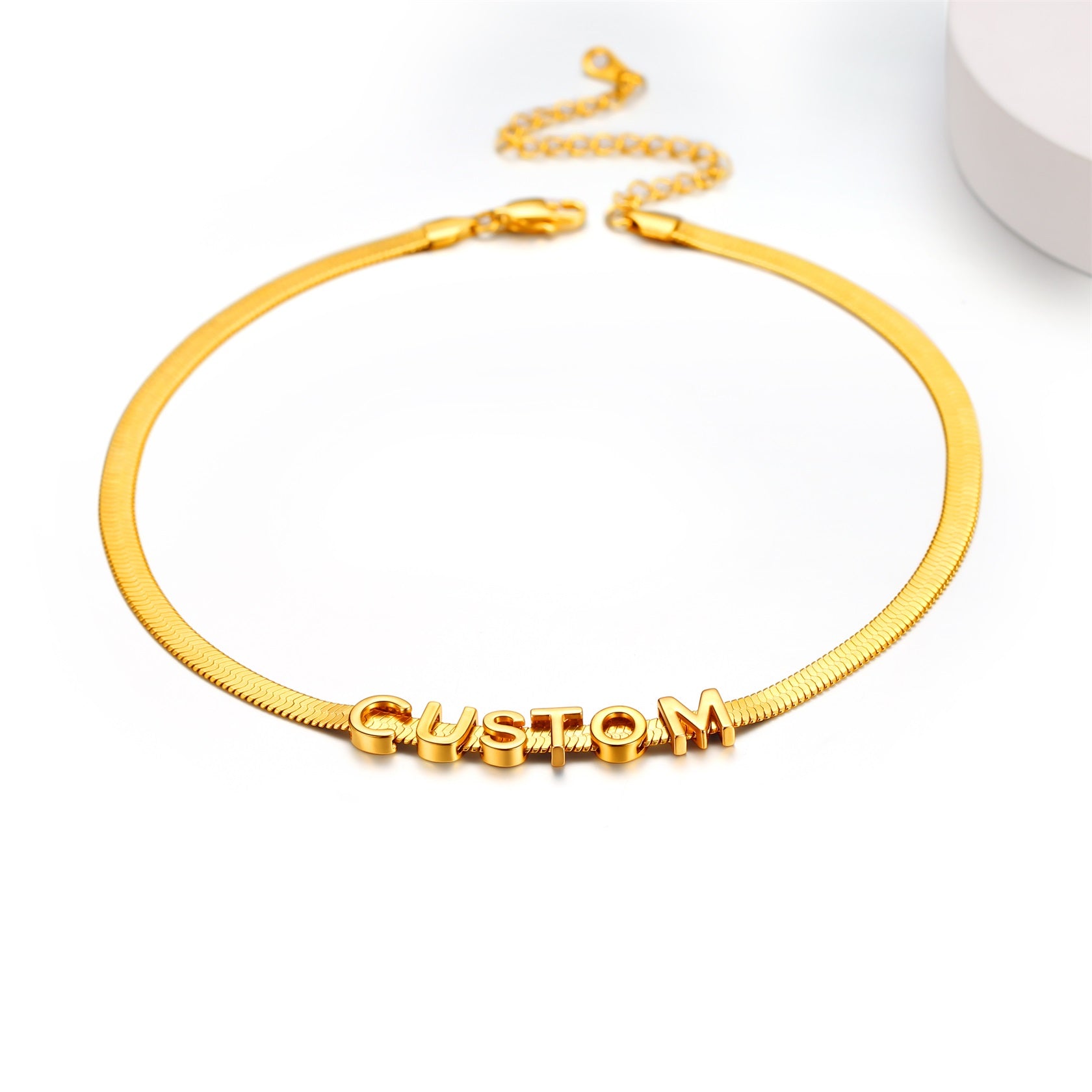 Custom Initial Herringbone Choker Necklace Gold Plated