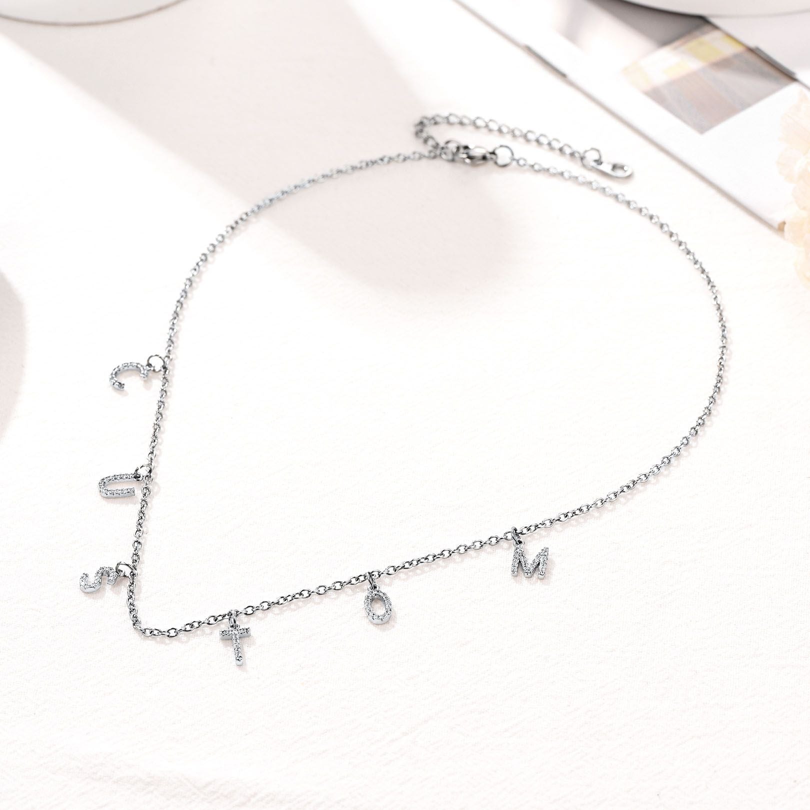 Custom Initial Name Choker Necklace White Gold Plated