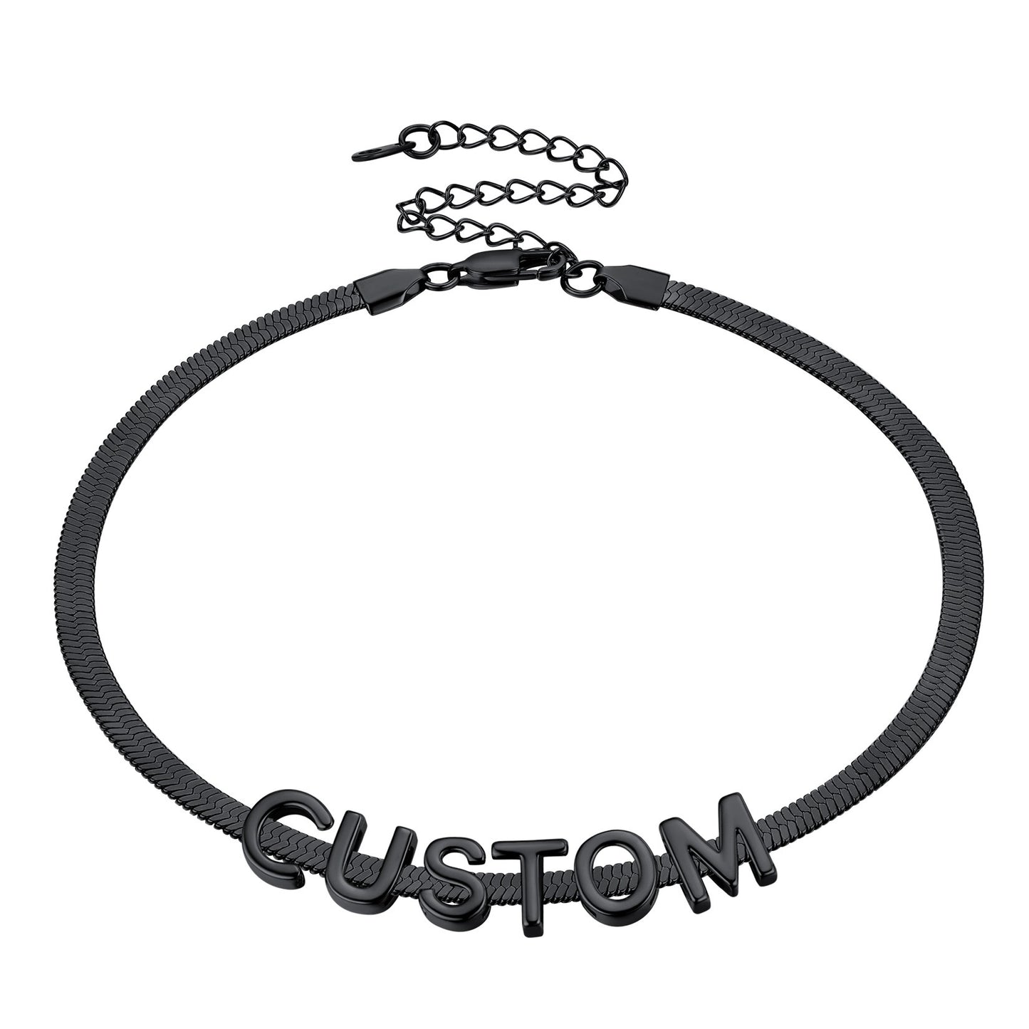 Custom Initial Snake Chain Choker Necklace Black 