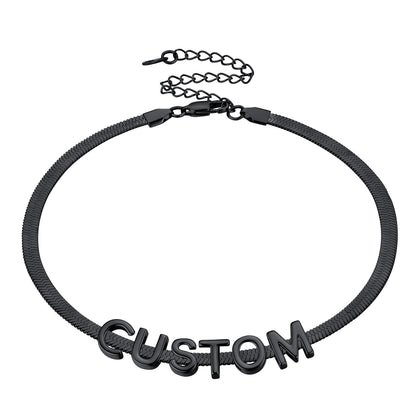 Custom Initial Snake Chain Choker Necklace Black 