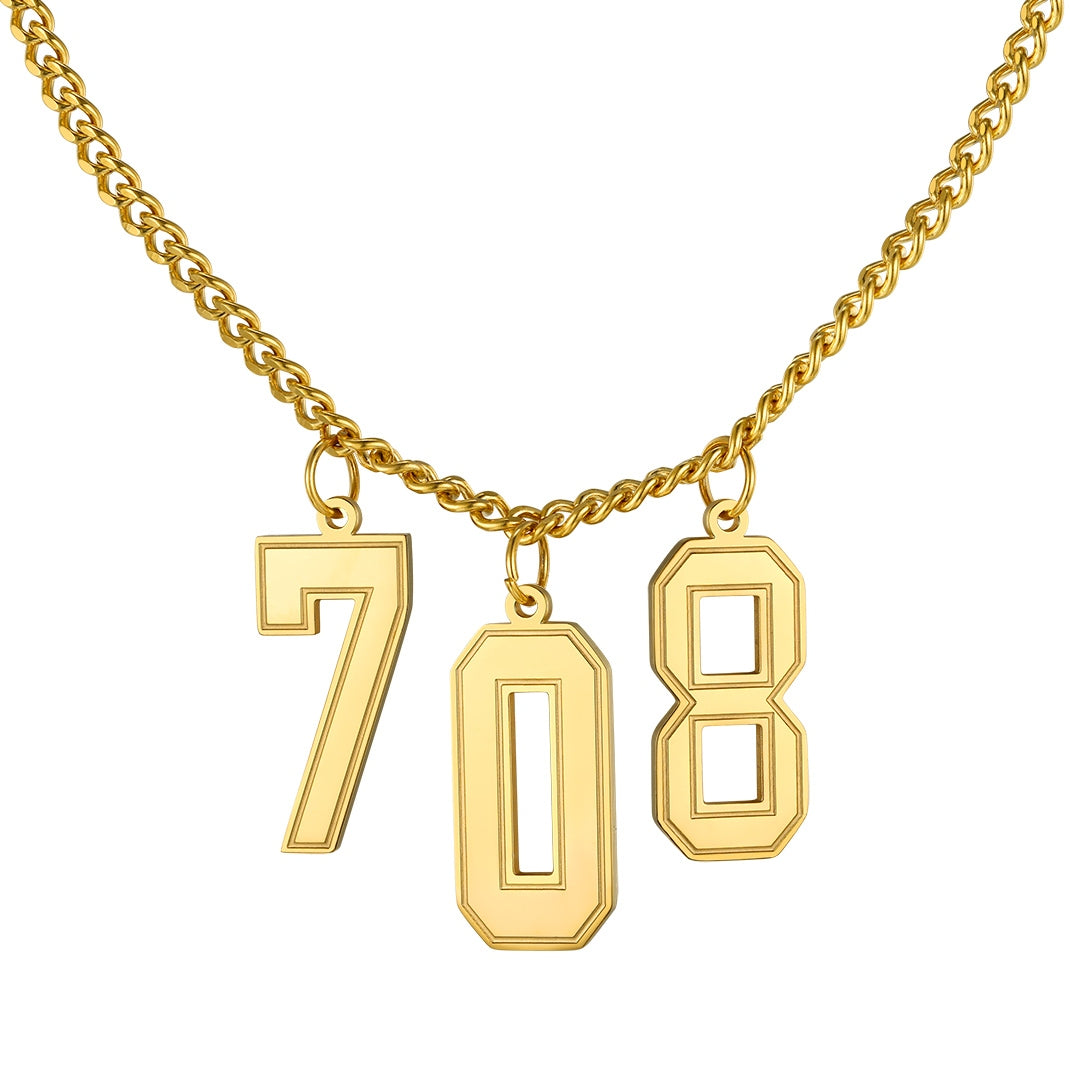 Custom Jersey Number Necklace Gold Plated