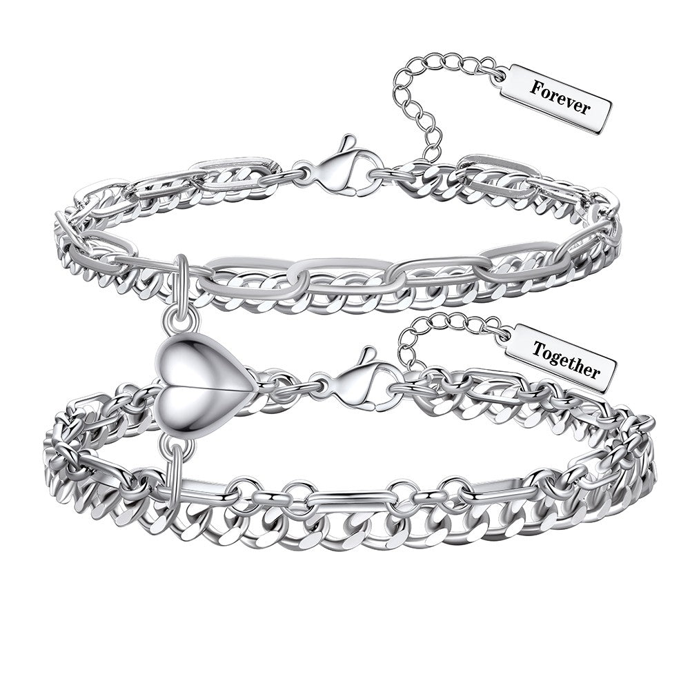 Custom Layered Magnetic Heart Matching Couples Bracelets