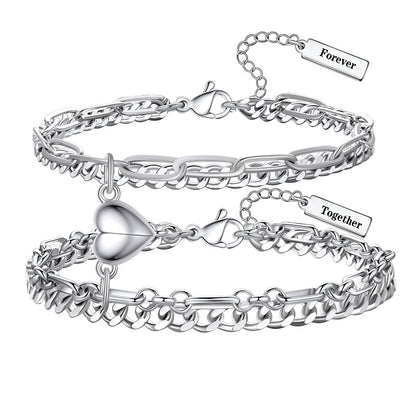 Custom Layered Magnetic Heart Matching Couples Bracelets