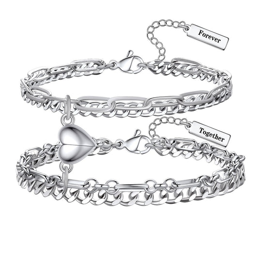 Custom Layered Magnetic Heart Matching Couples Bracelets