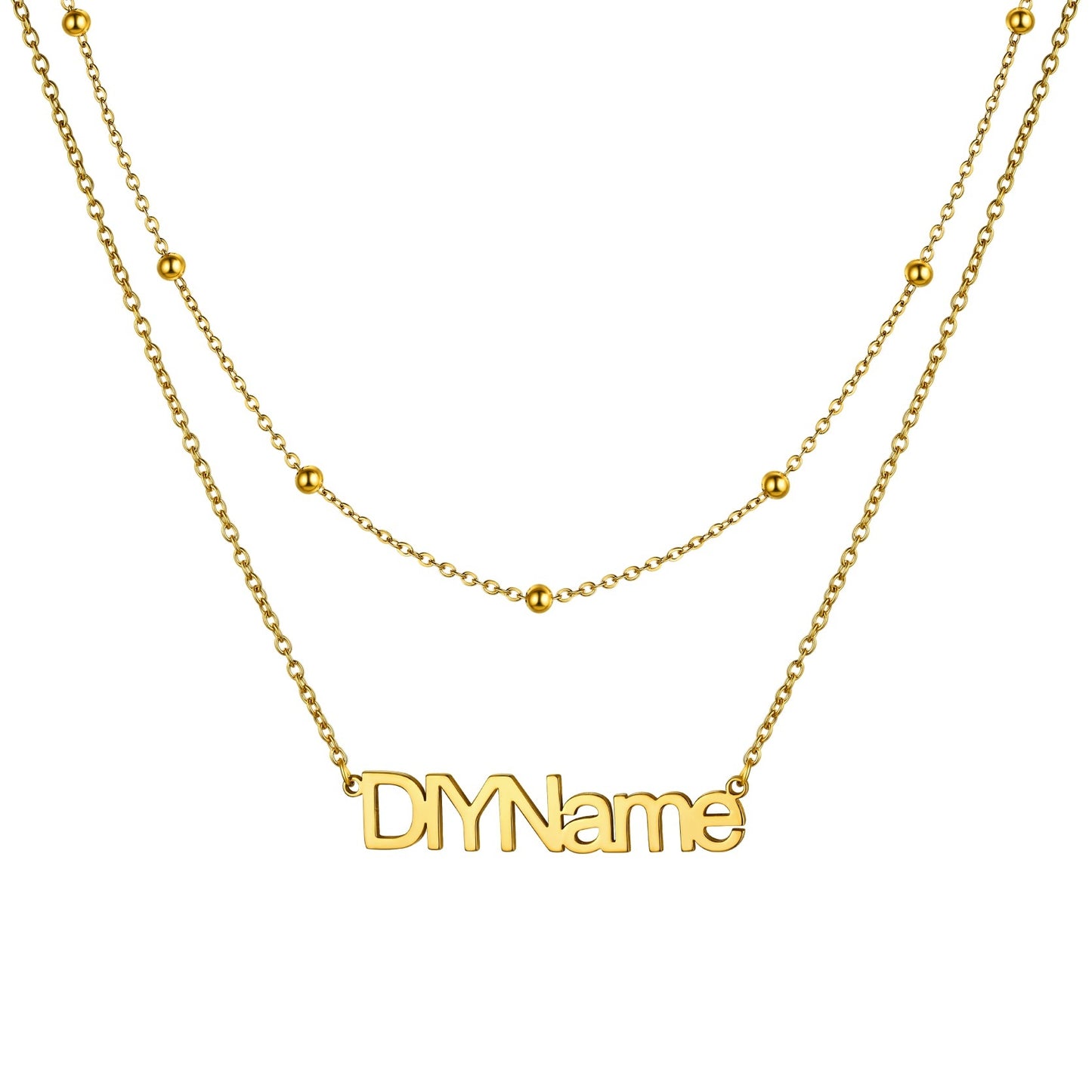 Custom Layered Name Necklace for Women on a white background