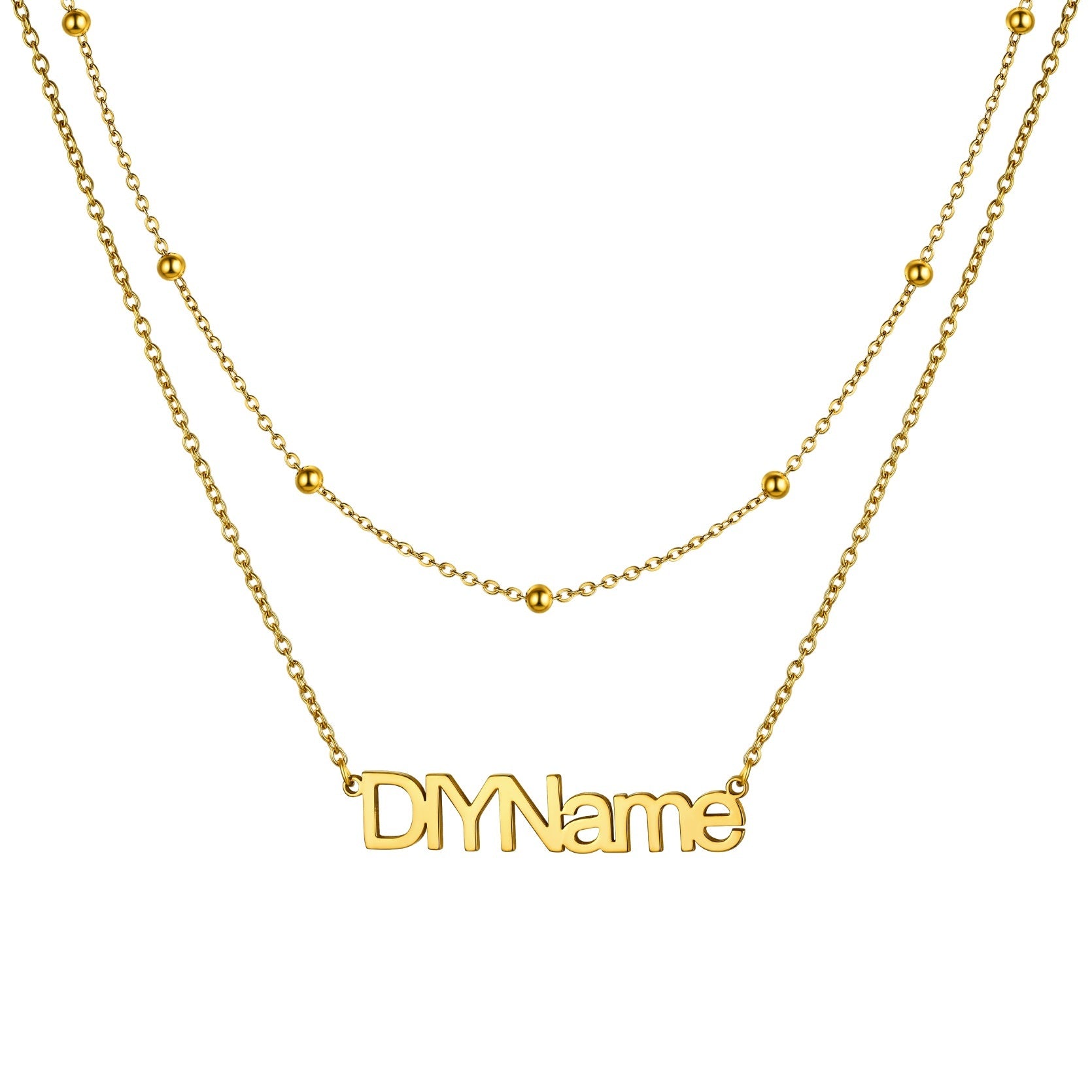 Custom Layered Name Necklace for Women on a white background