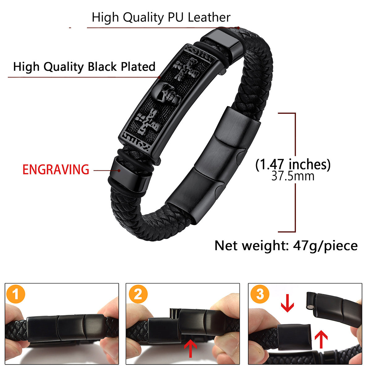 Custom Leather Skull Bracelet: Dimension, Durable, Solid