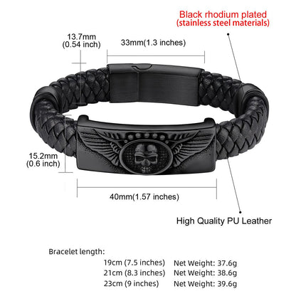 Custom Leather Skull Wing Bracelet: Dimension, durable, Solid