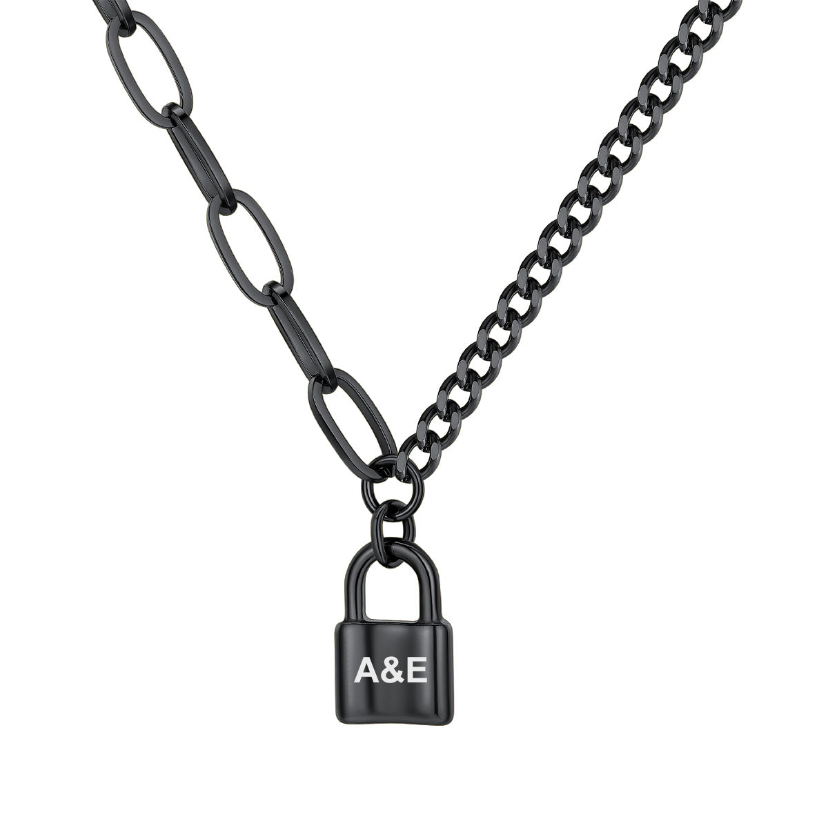 Custom Lock Pendant Necklace Black Plated
