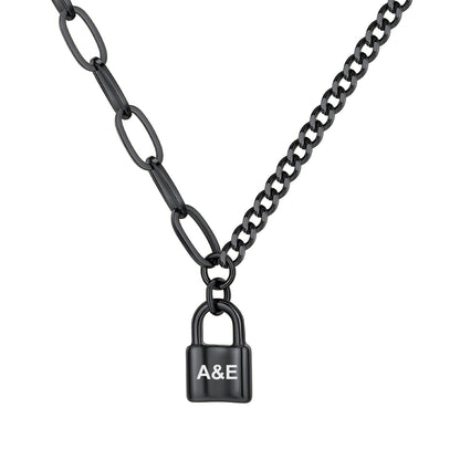 Custom Lock Pendant Necklace Black Plated