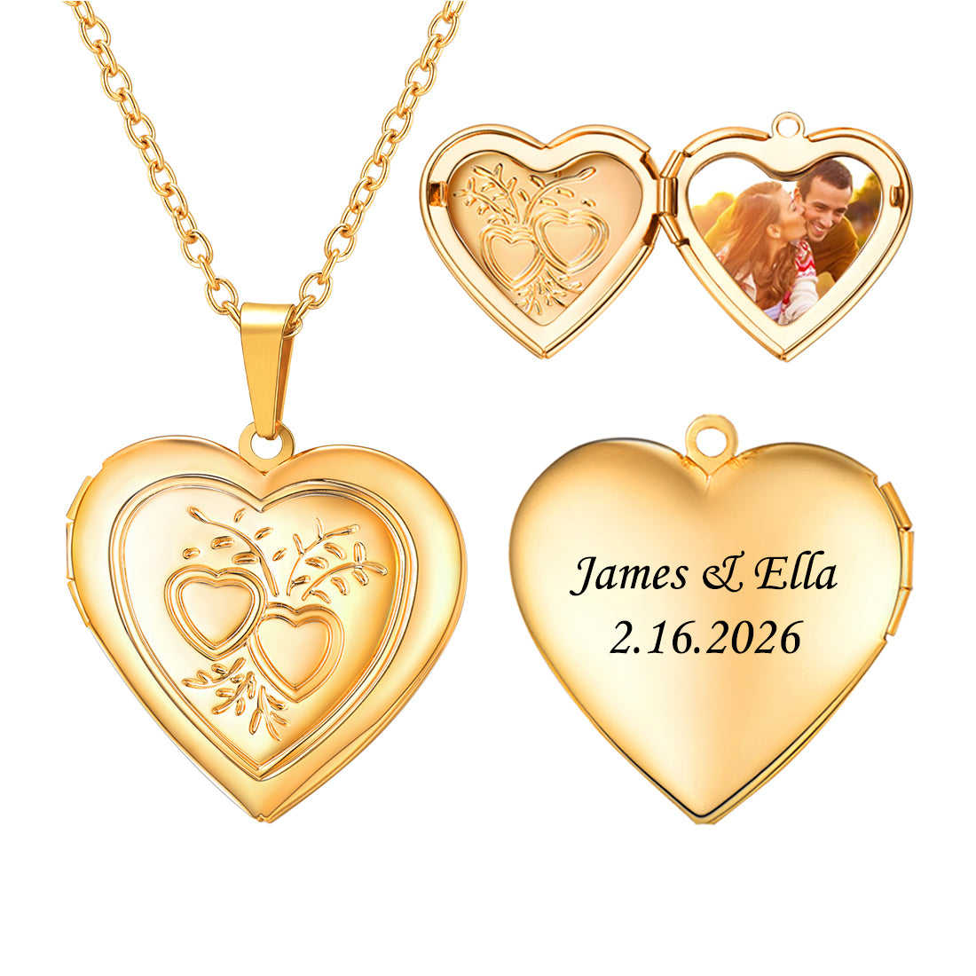Custom Locket Necklace with Pictures Gold Plated