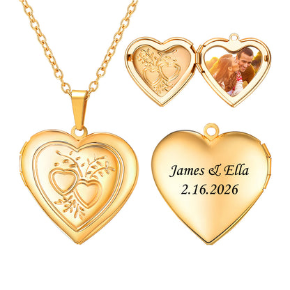 Custom Locket Necklace with Pictures Gold Plated