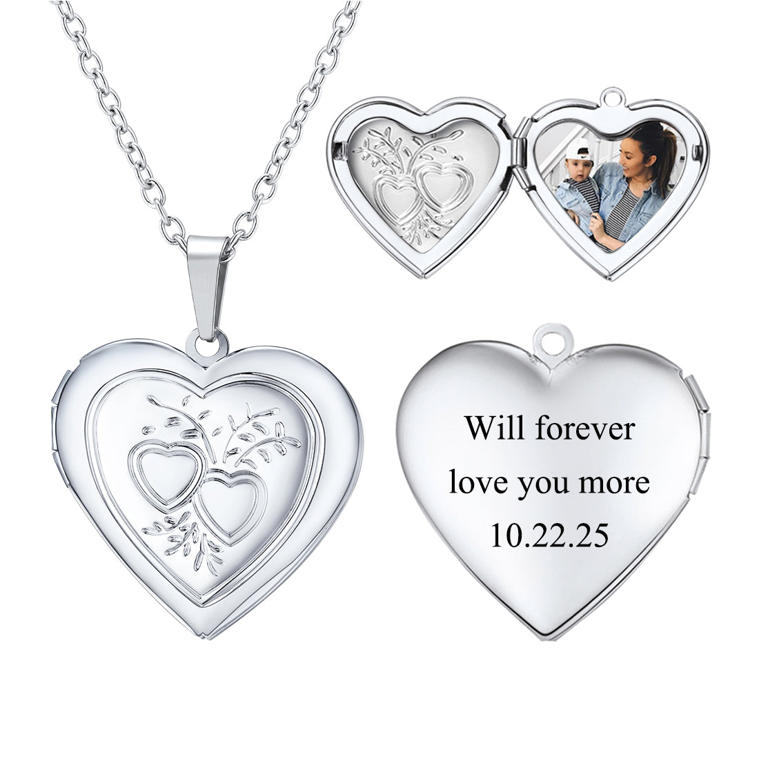 Custom Locket Necklace with Pictures Silver
