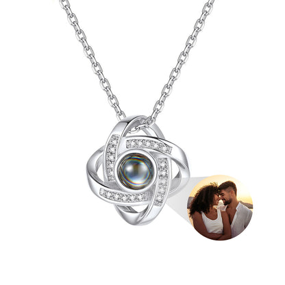 Custom Love Knot Photo Projection Necklace in Steel