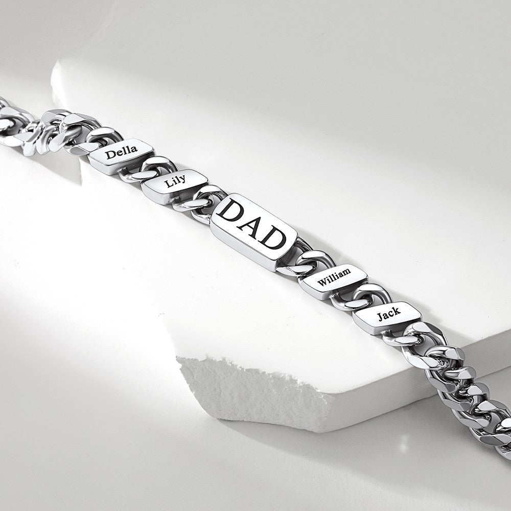 Custom Multi Names Cuban Chain Bracelet in Stainless Steel