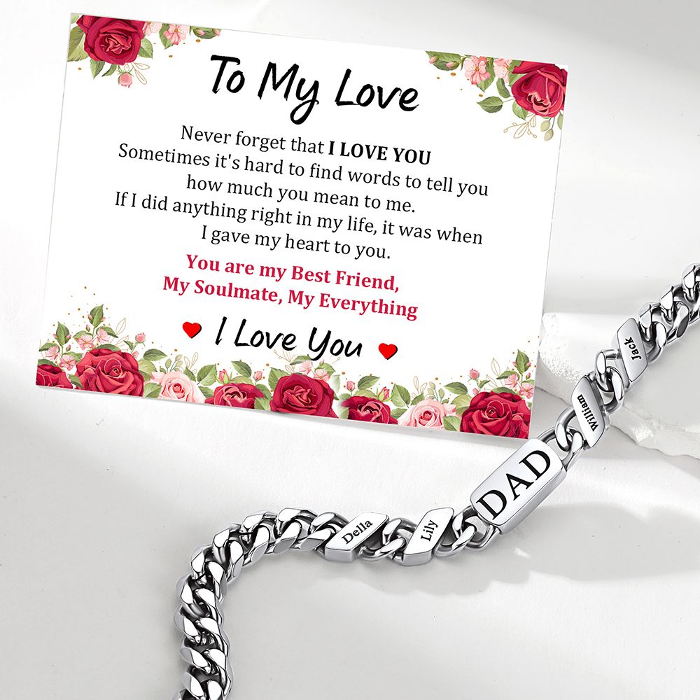 Custom Multi Names Cuban Chain Bracelet  with greeting card