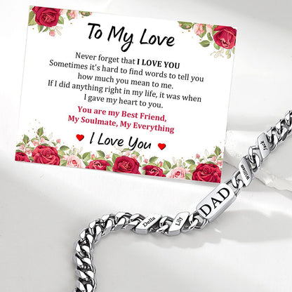 Custom Multi Names Cuban Chain Bracelet  with greeting card