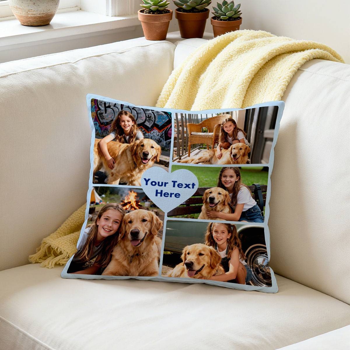 Custom Multi Photos Throw Pillow 5 Photos