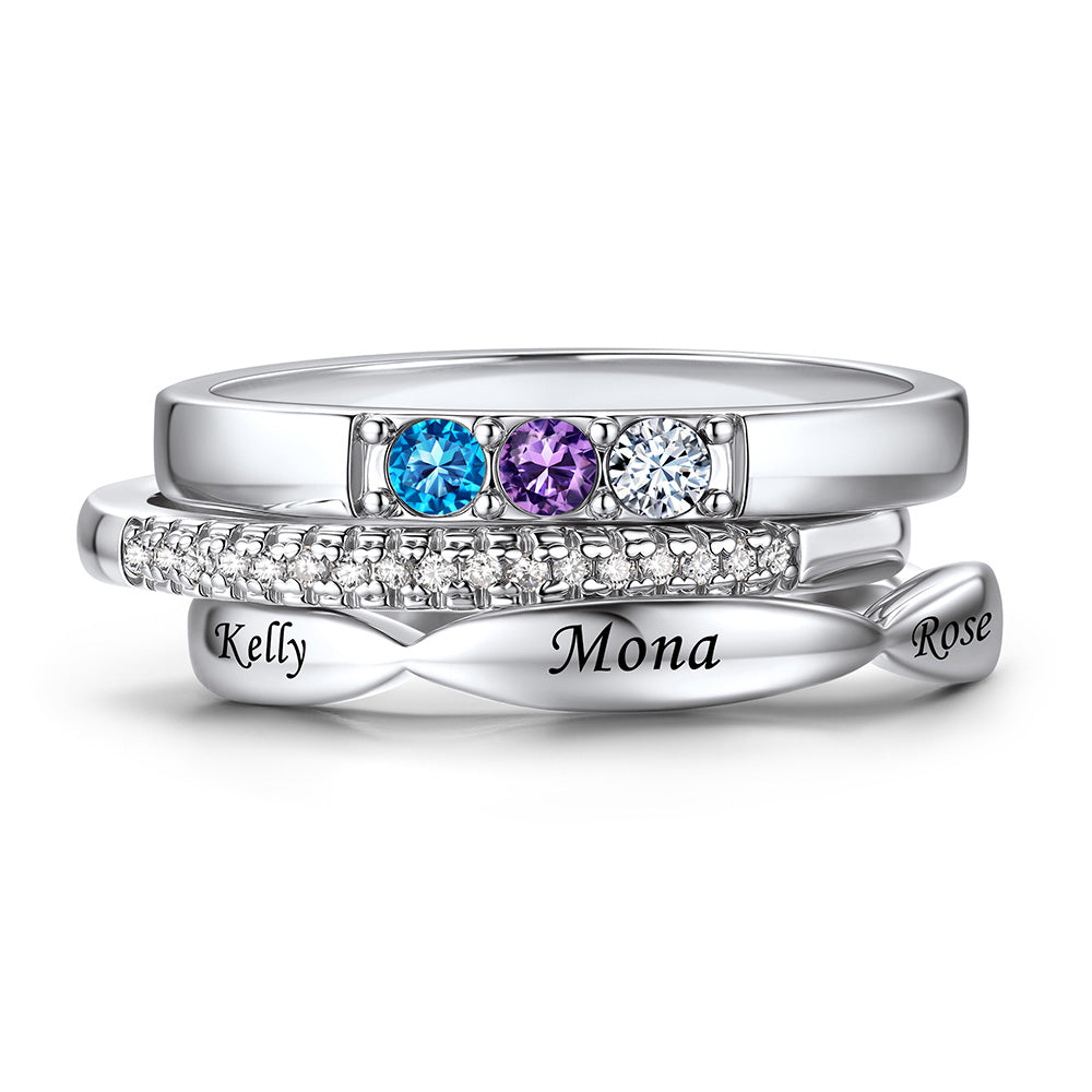 Custom Multiple Name Stackable Birthstone Ring – BIRTHSTONES JEWELRY INC