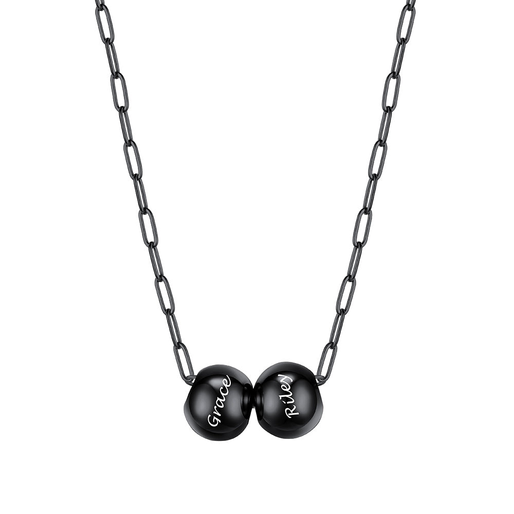 Custom Name 2 Bead Balls Necklace Black Plated