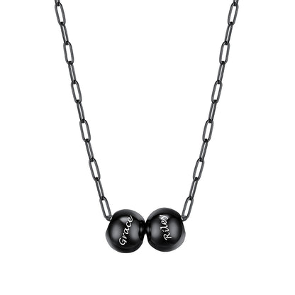 Custom Name 2 Bead Balls Necklace Black Plated