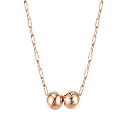 Custom Name 2 Bead Balls Necklace Rose Gold Plated