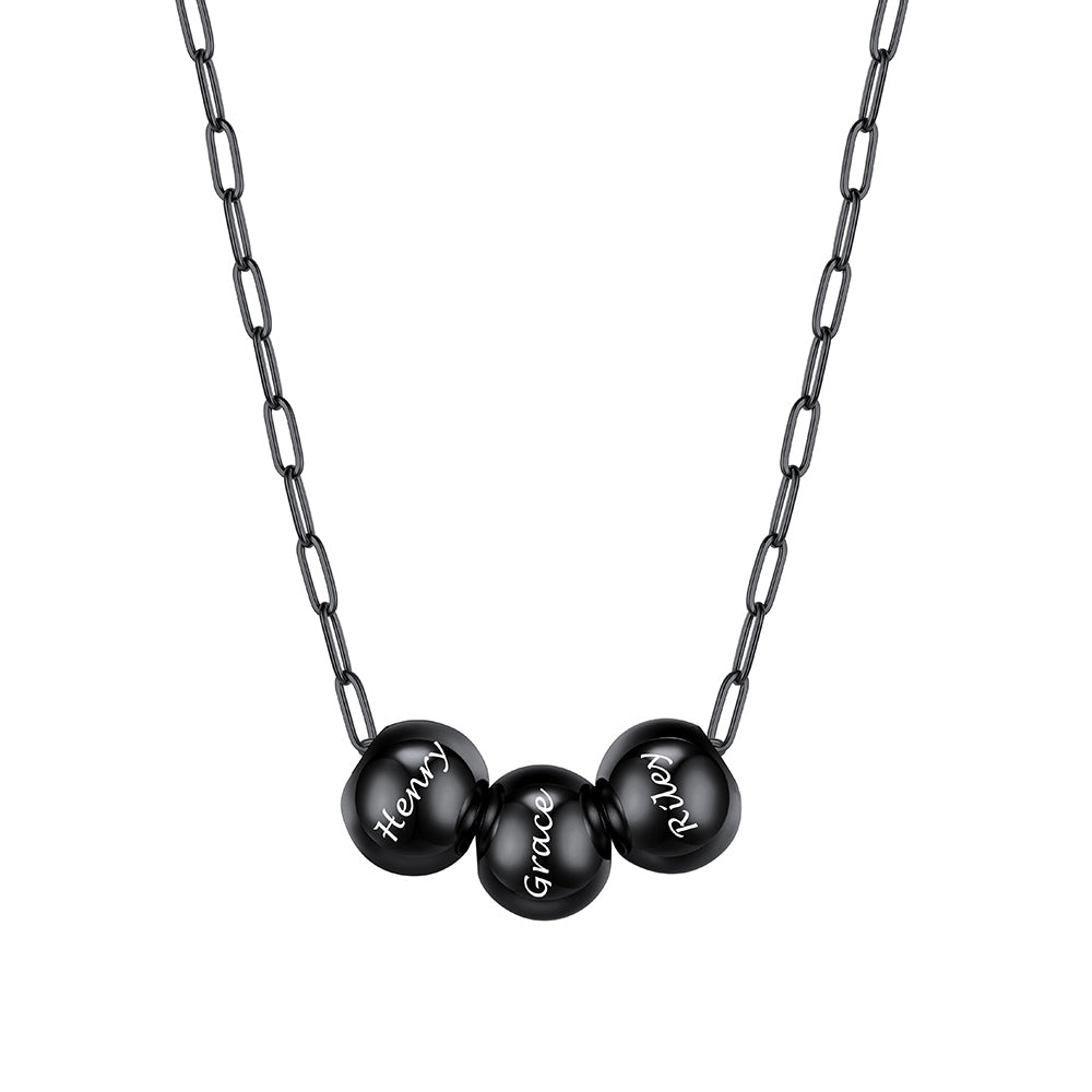 Custom Name 3 Bead Balls Necklace Black Plated