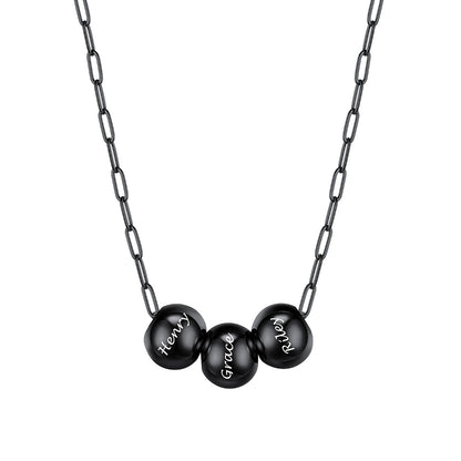 Custom Name 3 Bead Balls Necklace Black Plated