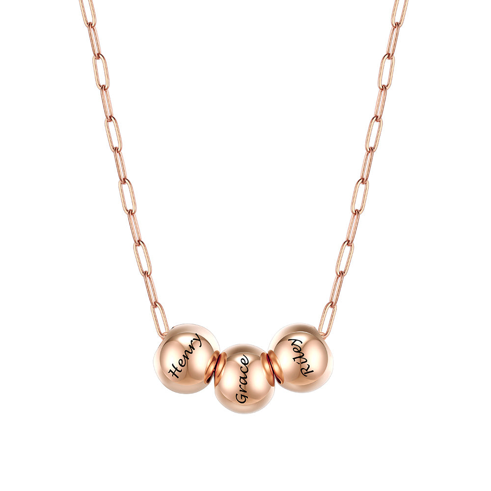 Custom Name 3 Bead Balls Necklace Rose Gold Plated