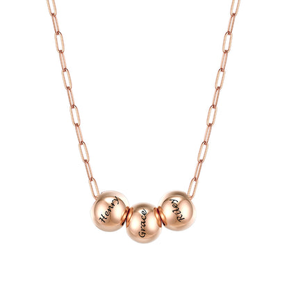 Custom Name 3 Bead Balls Necklace Rose Gold Plated