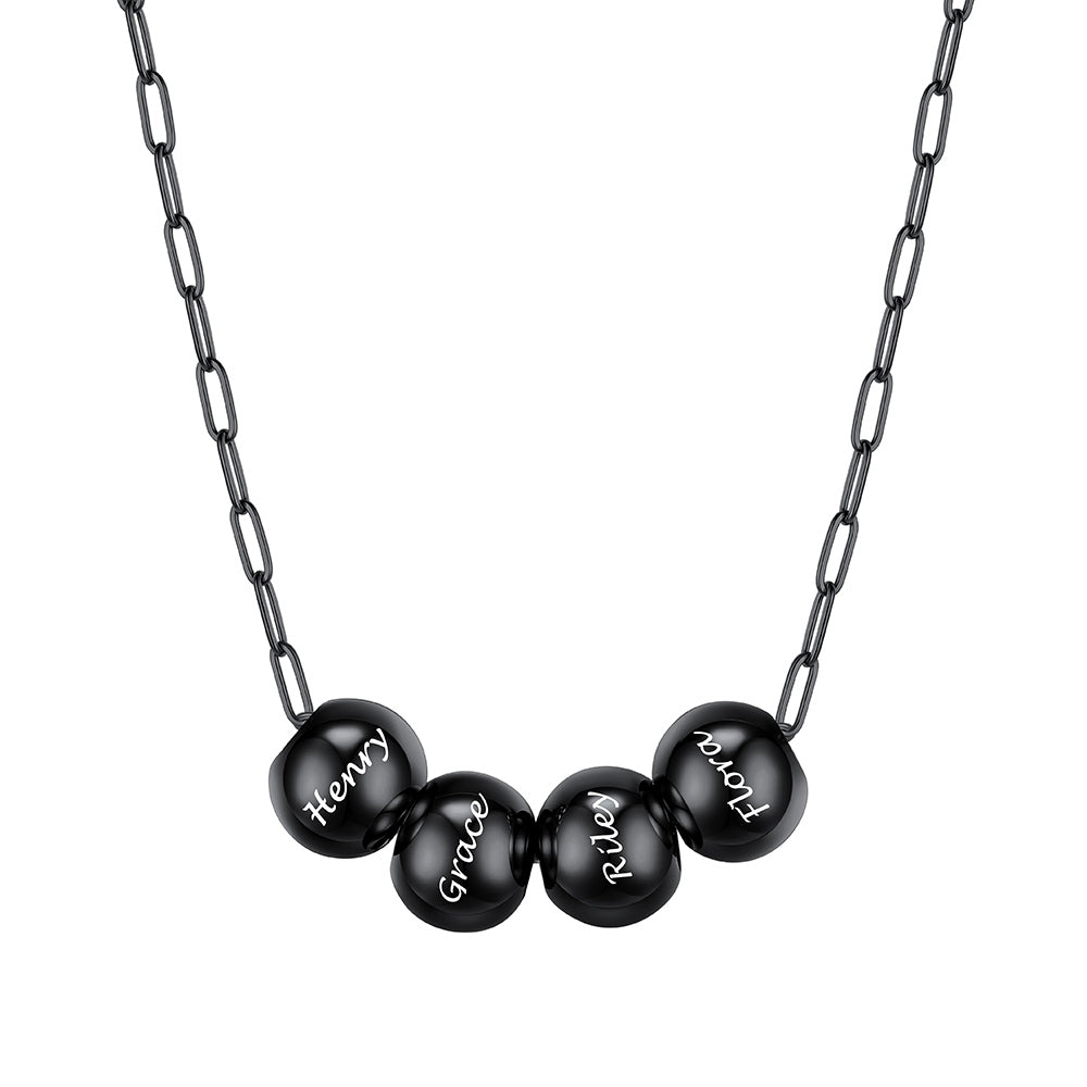 Custom Name 4 Bead Balls Necklace Black Plated