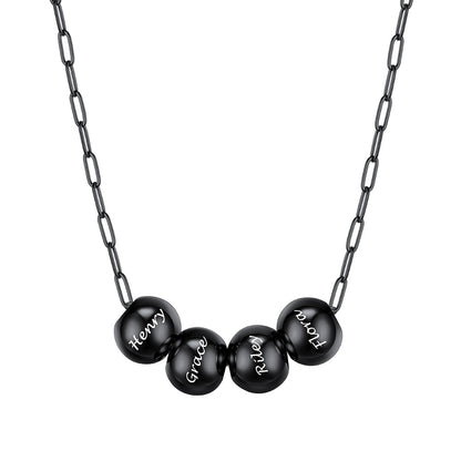 Custom Name 4 Bead Balls Necklace Black Plated