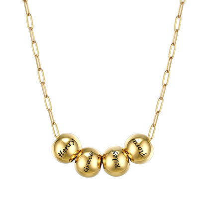 Custom Name 4 Bead Balls Necklace Gold Plated