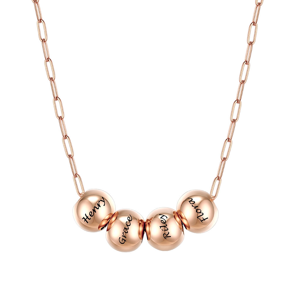 Custom Name 4 Bead Balls Necklace Rose Gold Plated