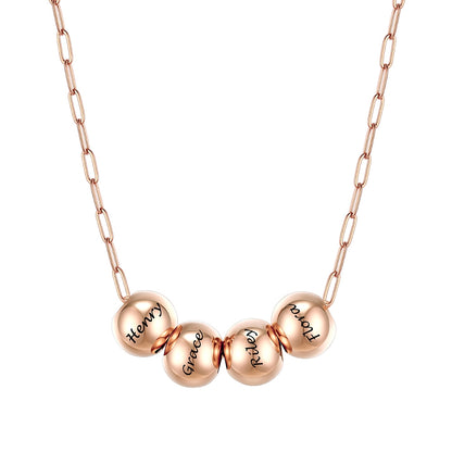 Custom Name 4 Bead Balls Necklace Rose Gold Plated