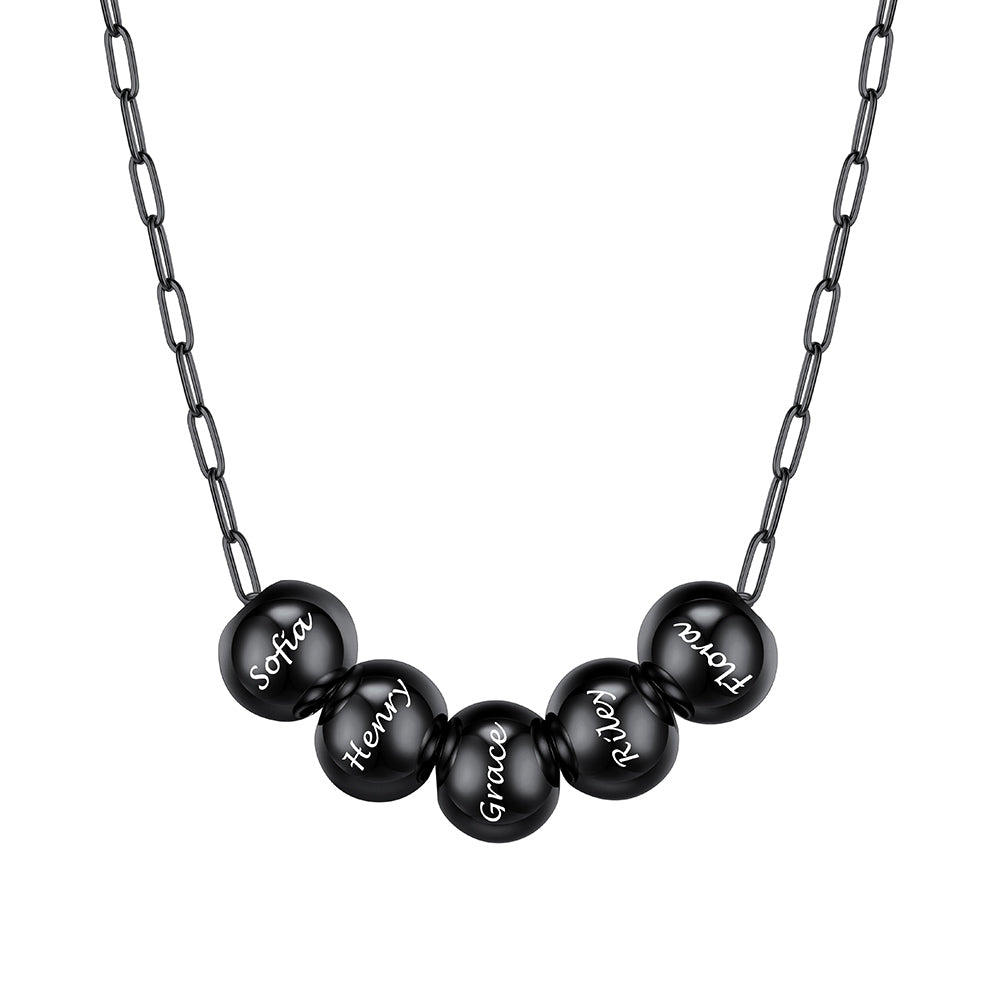 Custom Name 5 Bead Balls Necklace Black Plated