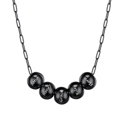 Custom Name 5 Bead Balls Necklace Black Plated