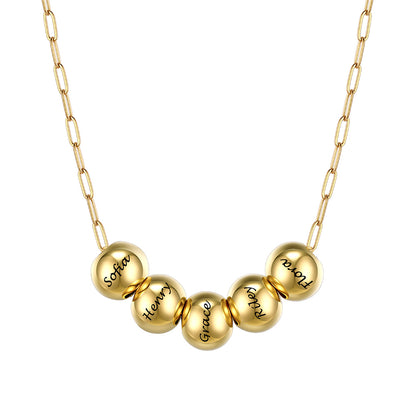 Custom Name 5 Bead Balls Necklace Gold Plated