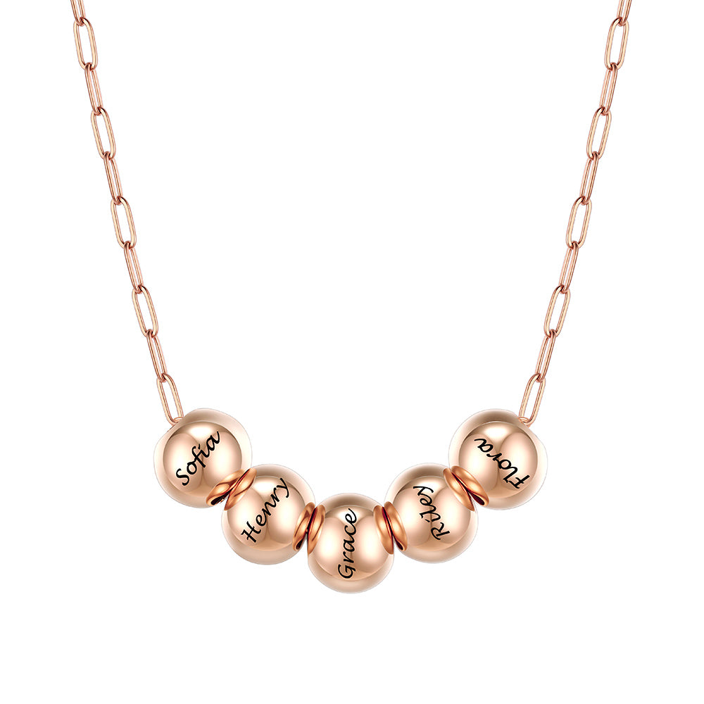 Custom Name 5 Bead Balls Necklace Rose Gold Plated