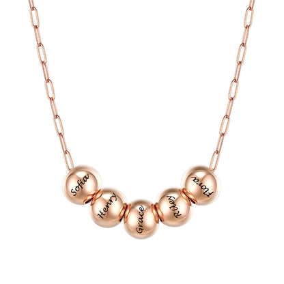 Custom Name 5 Bead Balls Necklace Rose Gold Plated