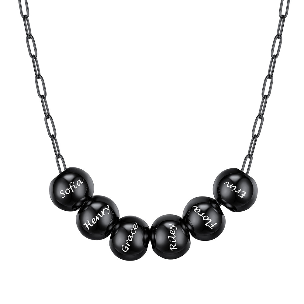 Custom Name 6 Bead Balls Necklace Black Plated